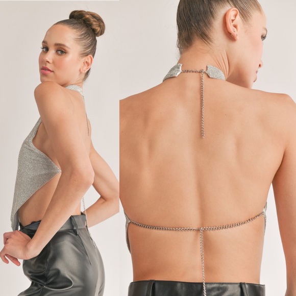 *24 HOUR SALE* Party Girl Chainmail Halter Open Back Top - Picture 5 of 6